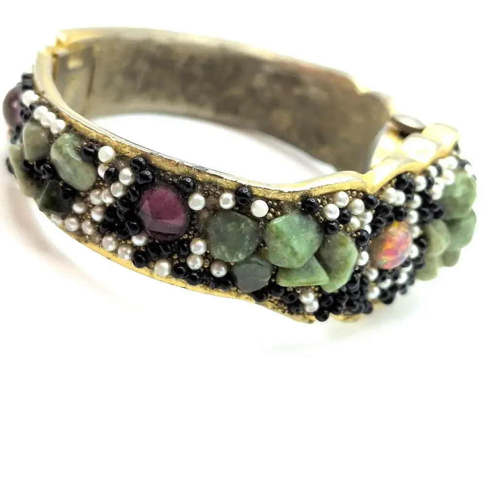 Vintage Norman Hidden Dial Beaded Clamper Bracelet Watch *As Is - Non Working